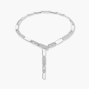 IMPERIAL MOVE HALF PAVÉ TIE SM White Gold Diamond Necklace