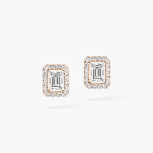 JOY EMERALD-CUT SMALL Pink Gold Diamond Earrings