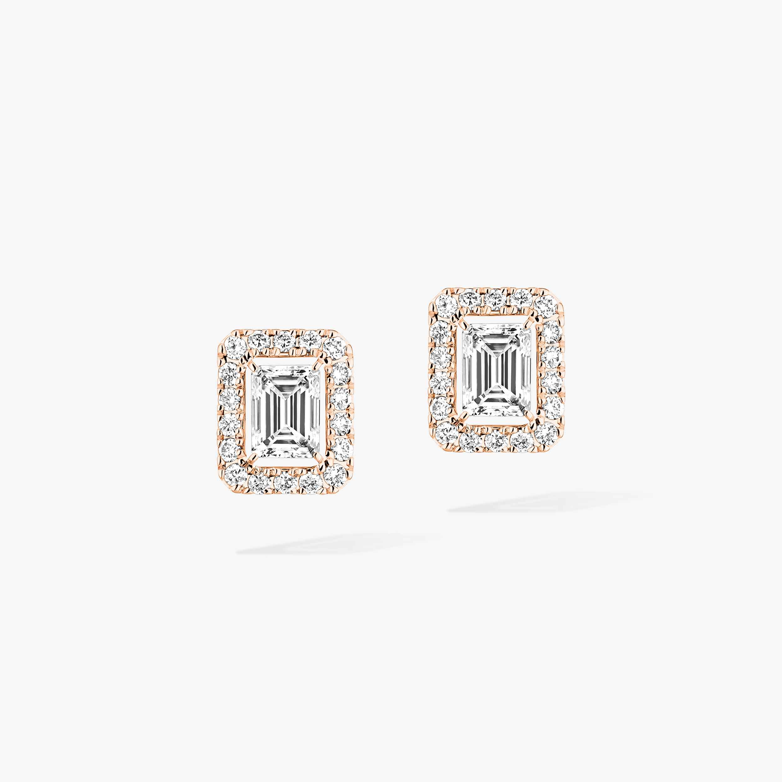 JOY EMERALD-CUT SMALL Pink Gold Diamond Earrings
