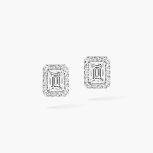 JOY EMERALD-CUT SMALL White Gold Diamond Earrings
