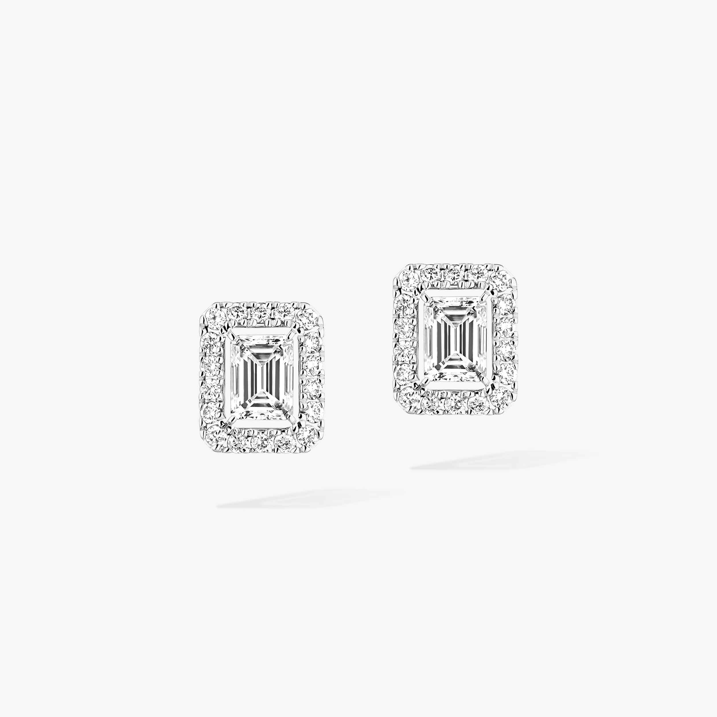 JOY EMERALD-CUT SMALL White Gold Diamond Earrings